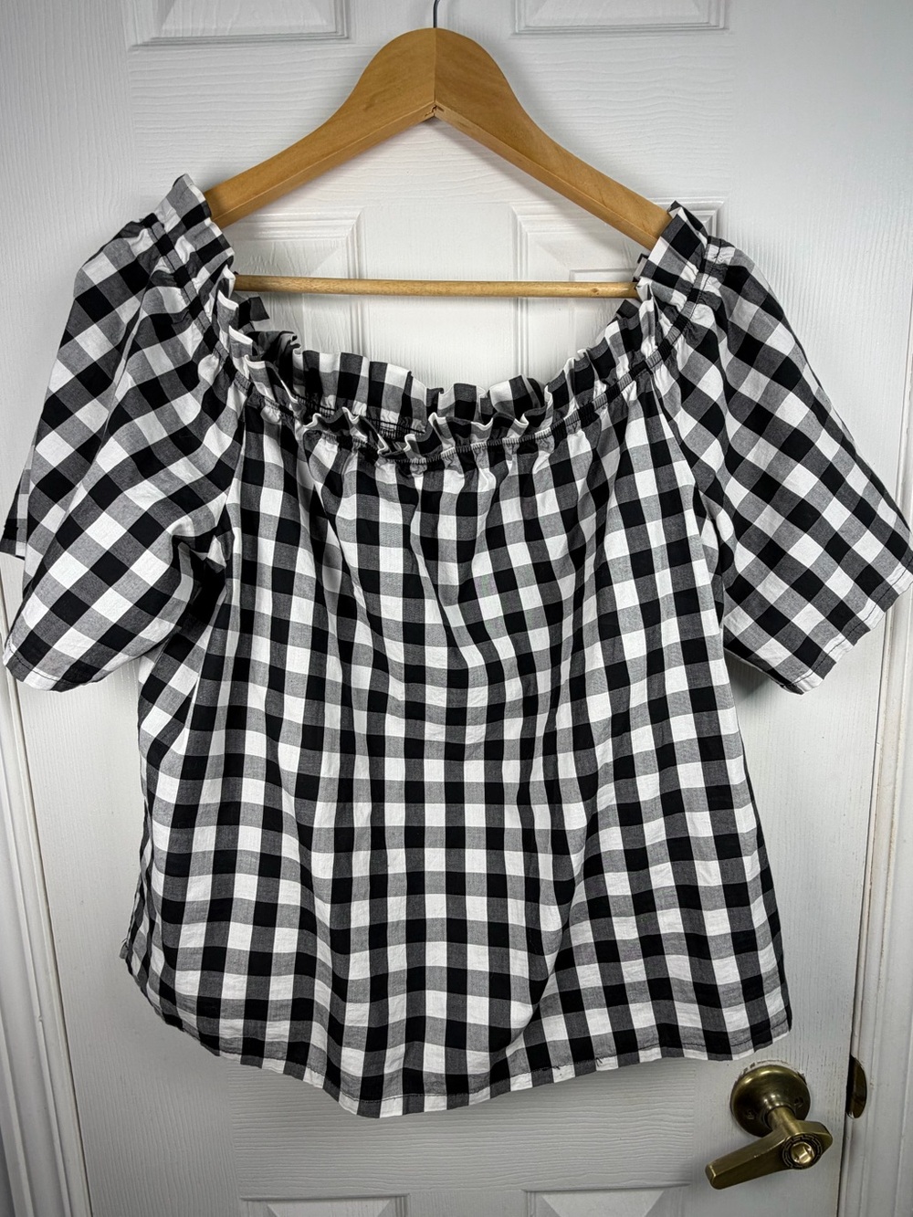 Cavalini Black White Gingham Off Shoulder Blouse Women's XL Cottagecore Boho